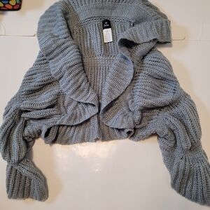 Green teal gray ruffle cropped cardiagn